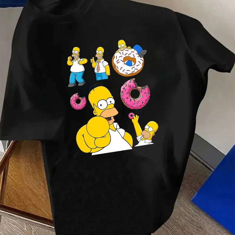 تي شيرت صيفي سيمبسون كاجوال بأكمام قصيرة للرجال مع أنماط طباعة كرتونية رائعة وقميص عصري برقبة دائرية #1