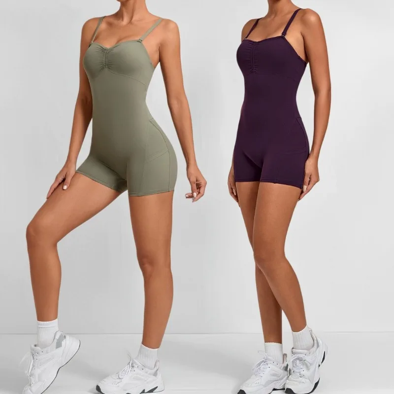 

Women's Yoga Jumpsuit Fitness Gym Sleeveless Sportswear Detachable Chest Cushion Hip Lifting Slimming One-piece Set