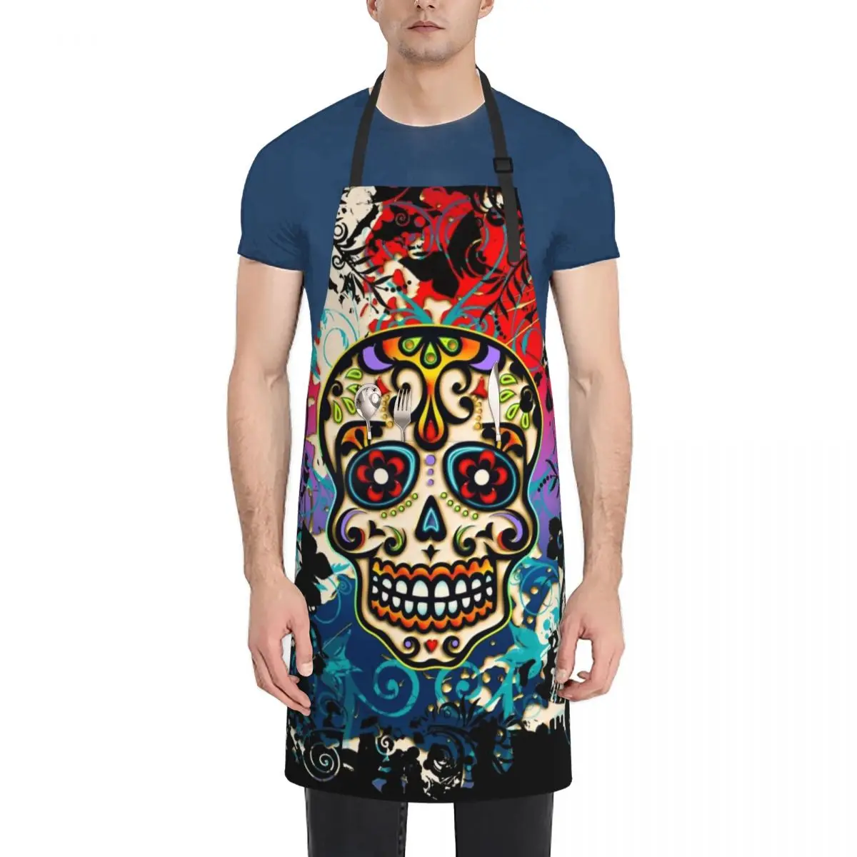 

Mexican Skull, Sugar Skull, Day of the Dead, Dias de los muertos Apron cook wear kitchen clothes for men Home Supplies Apron