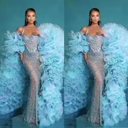 Fashion Mermaid Women Prom Dresses Sweetheart Halter Gown With Jacket Beads Sequins Ruffles Dress For Party Custom Made