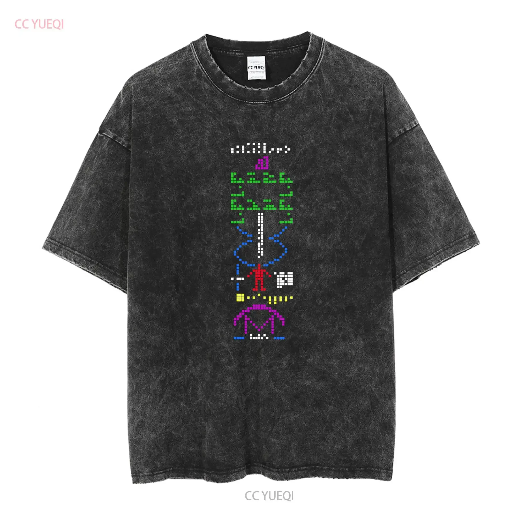 Arecibo Message Interstellar Space Geek Men's Regular Fit Black T Shirt long or short sleeves vintage Washed designer clothes