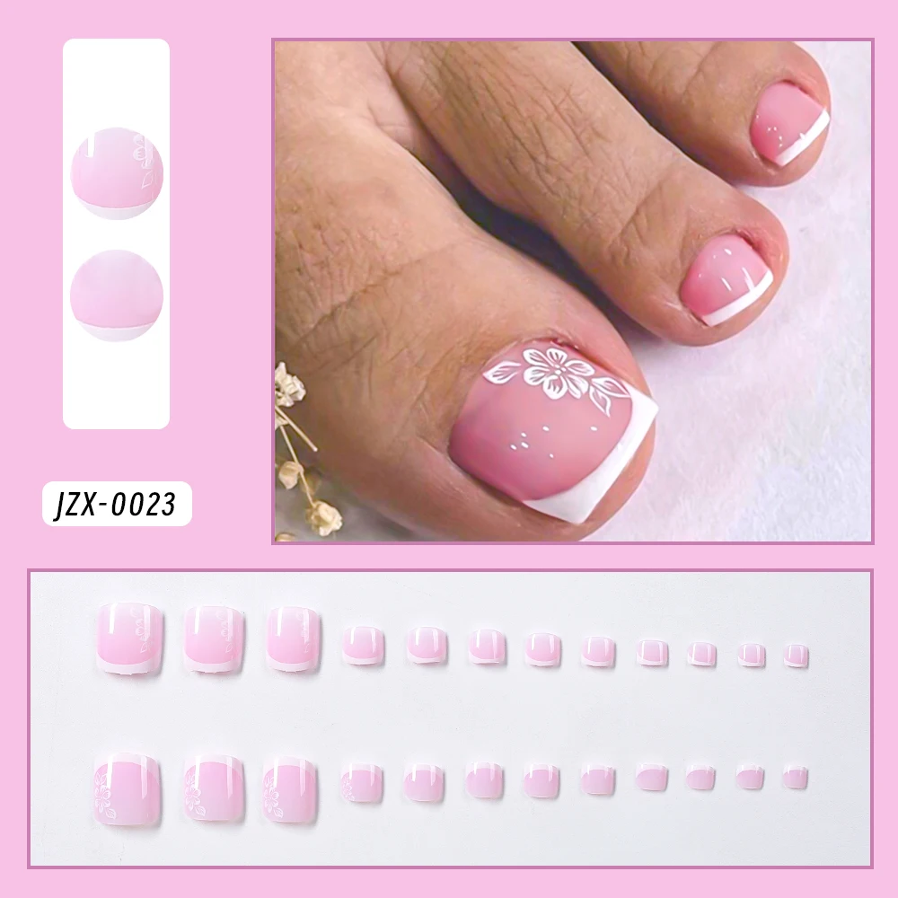 24Pcs/box Medium-French Ballet Fake Nails Press On Nail White-Edge French Nail Tips Glitter Silver Line French Coffin Nail Tips