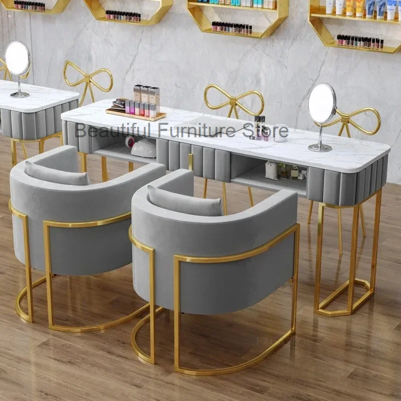 GY-Nordic Marble Conjunto de mesa e cadeira de manicure profissional, solteiro, duplo, luxo, móveis de salão, moderno