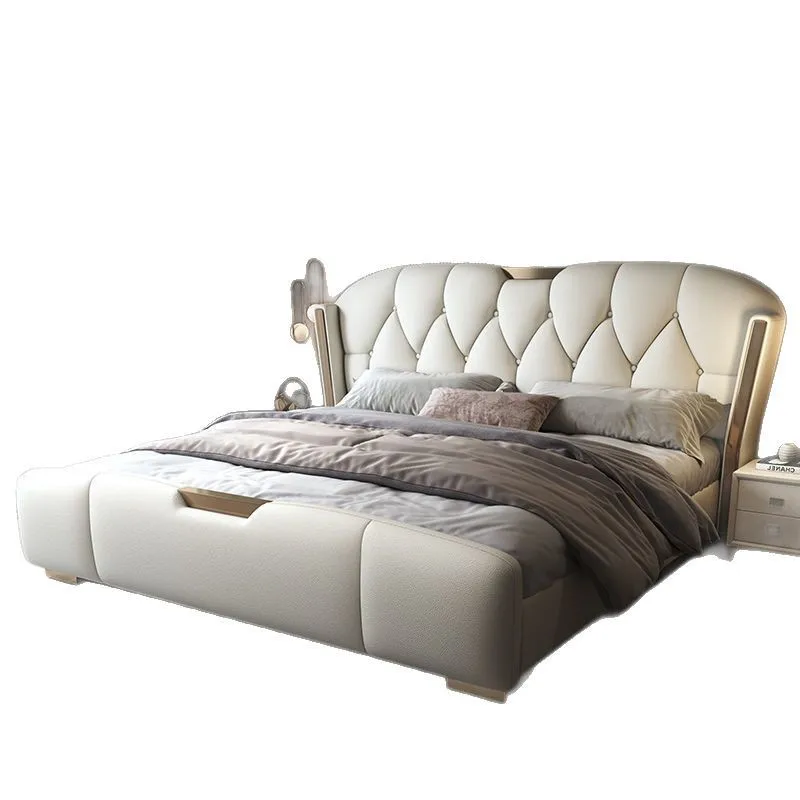 

Italian, leather, light luxury, modern, simple, double bed, luxury, high end, soft bag