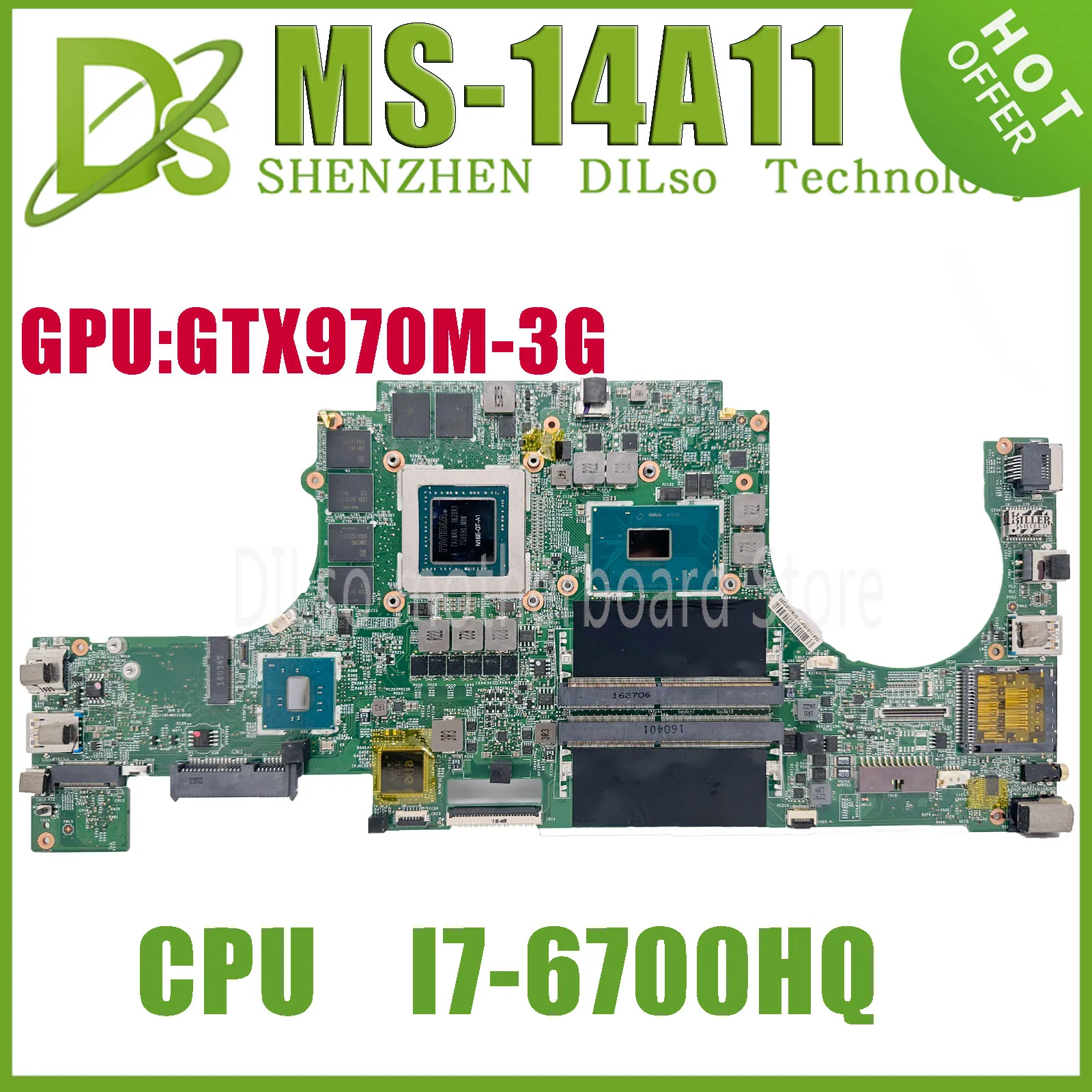 

KEFU MS-14A11 Notebook Mainboard FOR MSI MS-14A11 VER:1.0 LAPTOP MOTHERBOARD With I7-6700HQ CPU GTX970M-3G GPU 100% Test OK