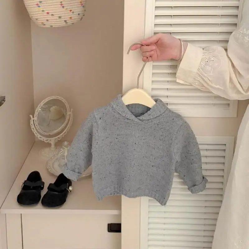 2026 Autumn New Children Knitted Sweater Cotton Girls Lapel Pullover Tops Boys Fashion Casual Sweater Kids Clothes