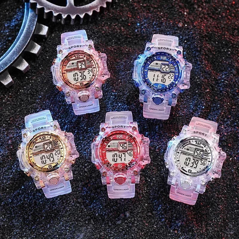 New Transparent Strap Watch Man Women Kids Waterproof Fashion Multifunctional Sports Digital Electronic Watches Reloj De Mujer