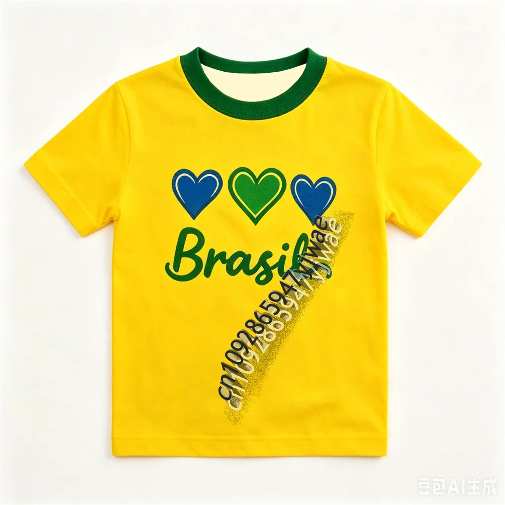 T-Shirt mit minimalistischer Brasilien-Flagge auf den Ärmeln, grün, feiner Streifen-Print, für Mädchen und Jungen, lässiges Alltagsoutfit, Sommerkleidung für Erwachsene und Kinder – Detail 4