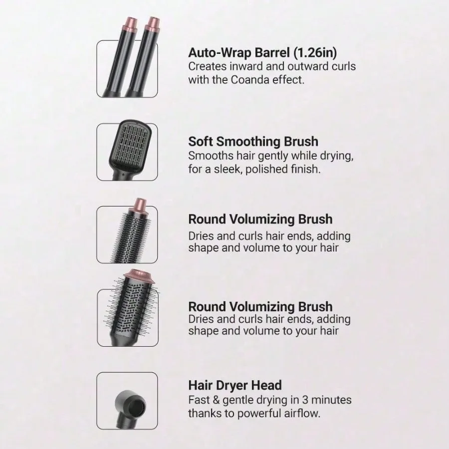 6‑In‑1 High‑Speed Brushless Hot Air Brush, Auto‑Wrap Curling Multi‑Function Hair Styler, Home Salon Blow‑Dry Styling Tool for Women, Holiday‑Season Gift Choice