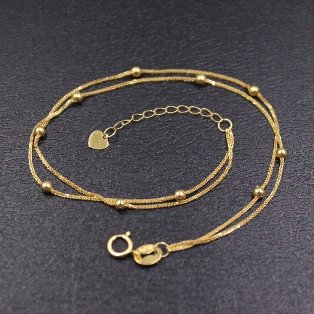 

Real Pure 18K Yellow Gold Chain Women Lucky Double Wheat Beads Link Bracelet 0.91g