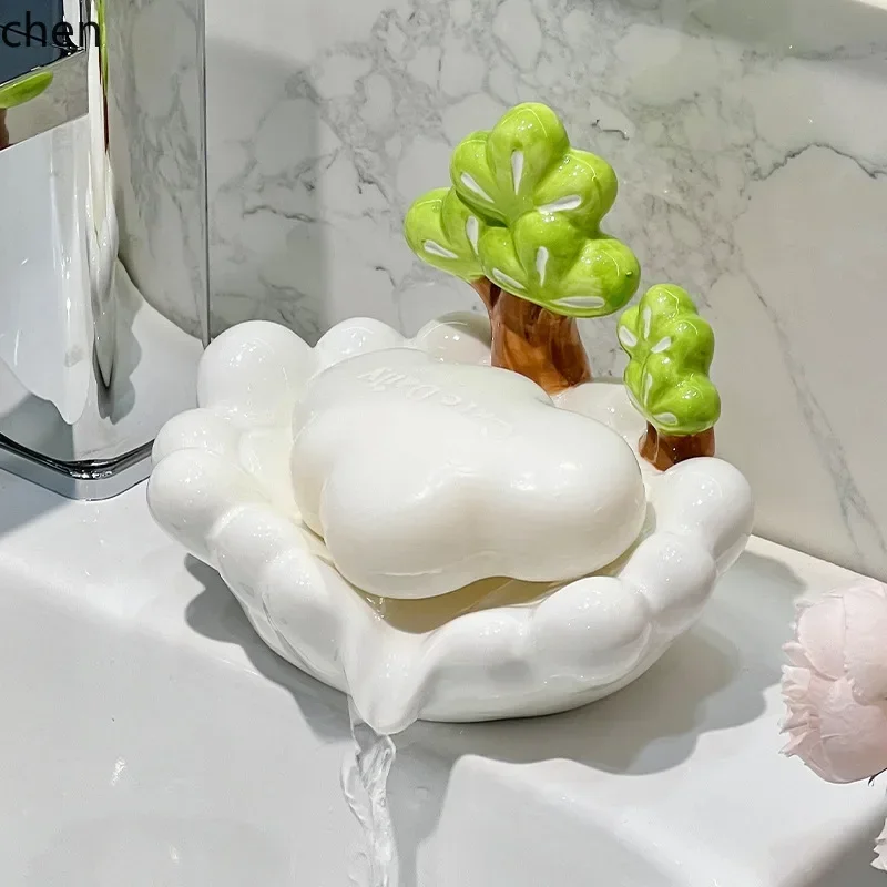 DSAZml creative soap dish holder - bathroom & home use ceramic soap tray - no water accumulation