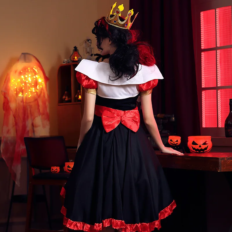 YOUDEYISI Halloween Costume Red Queen Poker Printed Dress, Alice in Wonderland Peach Heart Queen Character Performance Dress