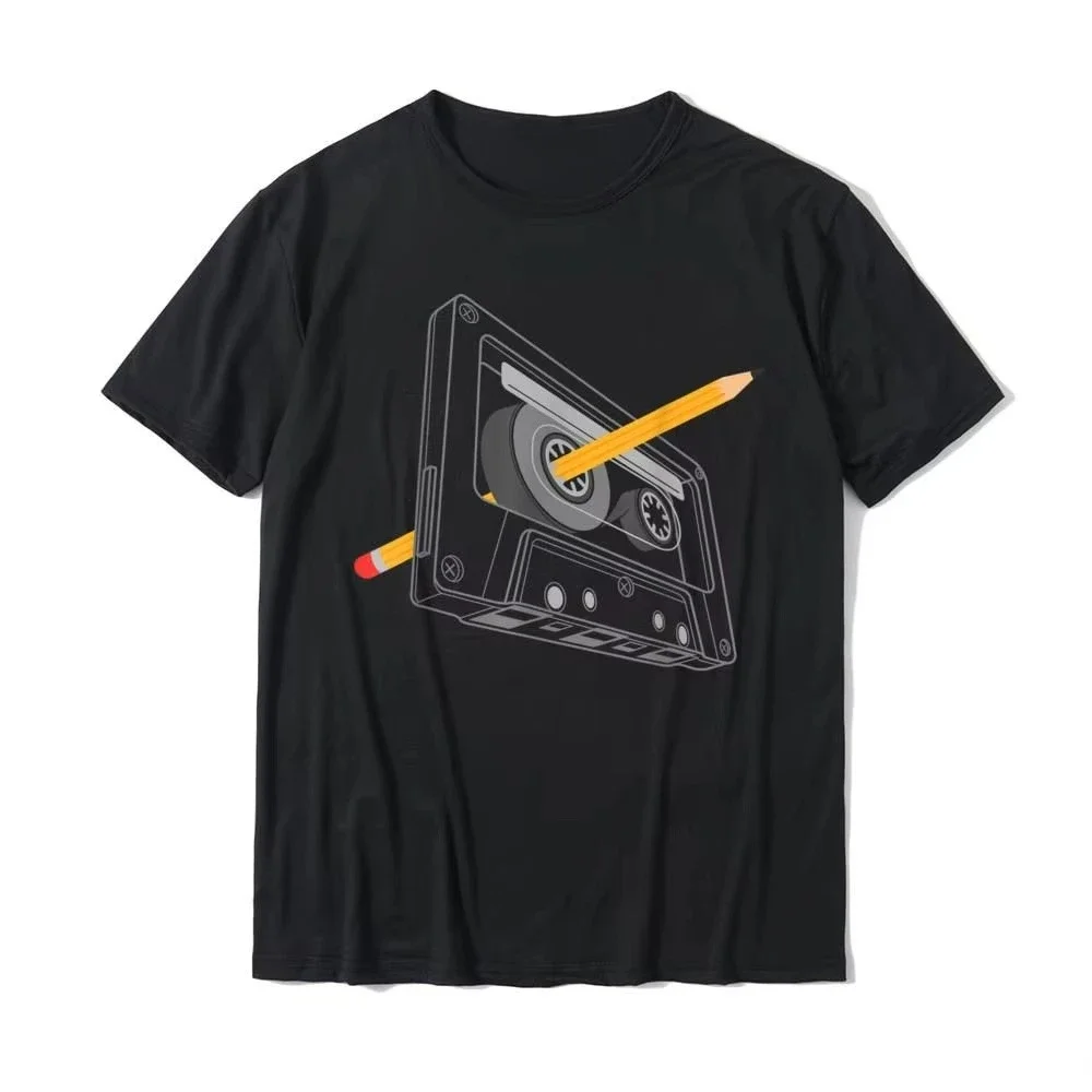 Vintage Rewind Funny 80s 90s Cassette Pencil Gift Men Women T-Shirt Fashionable Tshirts Popular Mens Tops Shirts Printing