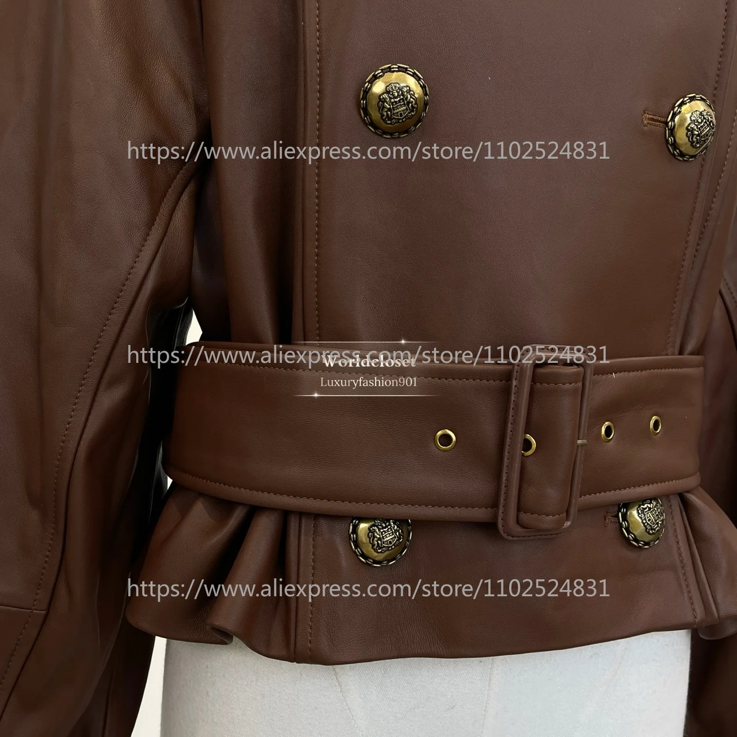 

Brown Long Sleeve Leather Lapel Jacket Tops 2025 New Design