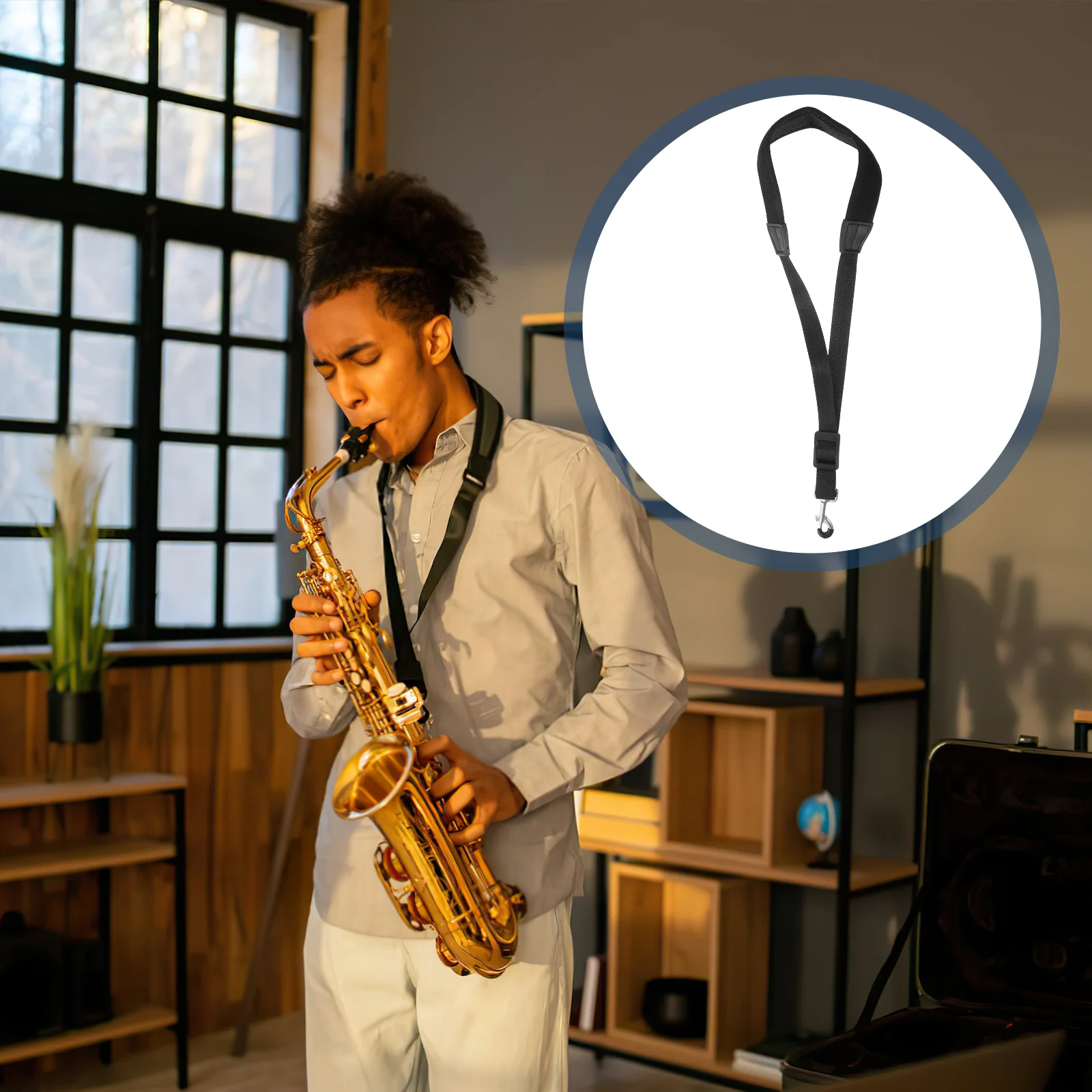 

Saxophone Neck Strap Adjustable For Tenor Alto Saxophone Durable Comfortable Rubber Pad Support Travel Outdoor Use