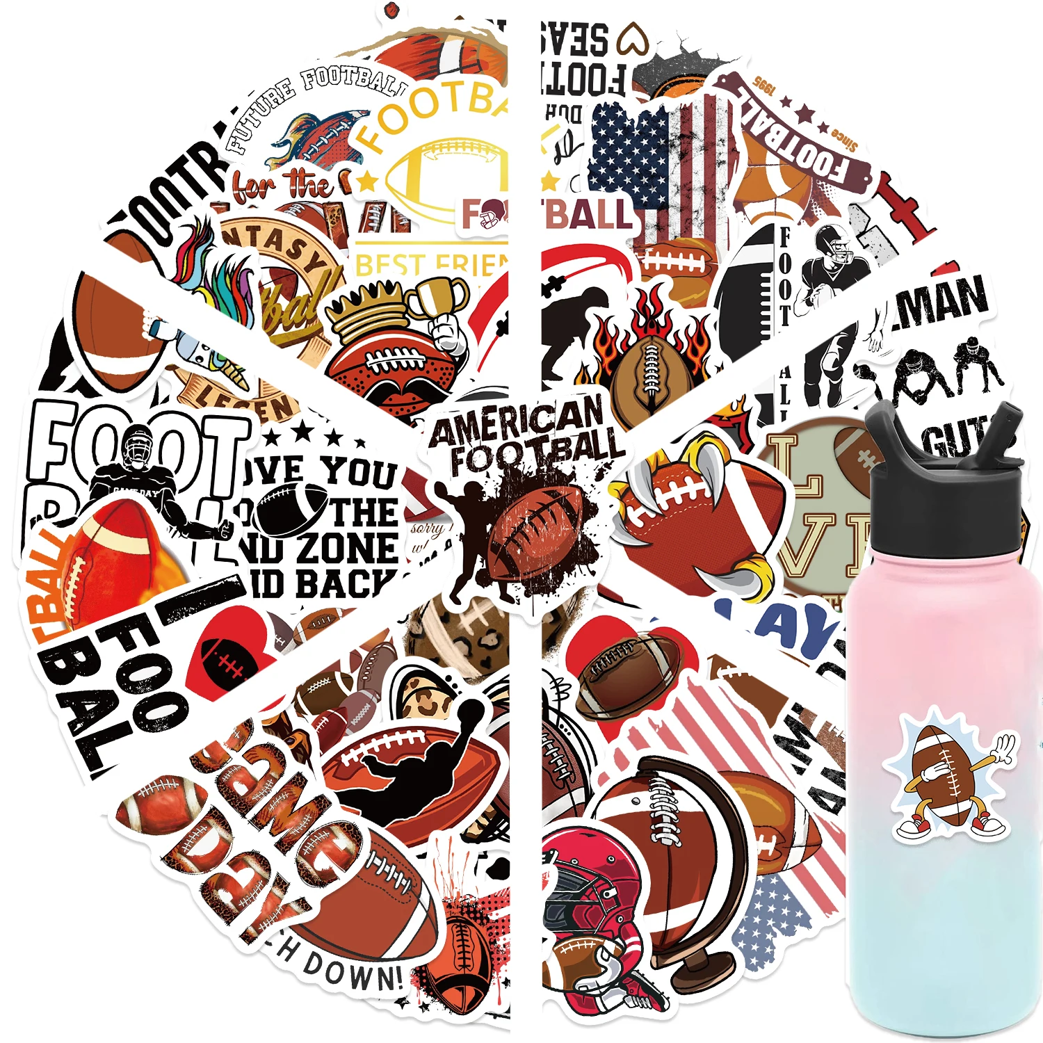 50pcs American Rugby Football Stickers PVC Decal Travel Luggage Guitar Fridge Laptop Waterproof Cool Graffiti Sticker