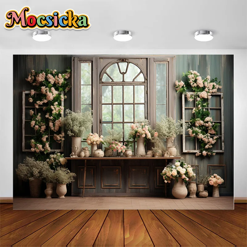 Spring Easter Photography Backgrounds Flowers Indoor Still Life Style Greenery Kids Adult Portrait Photo Backdrops Studio Props