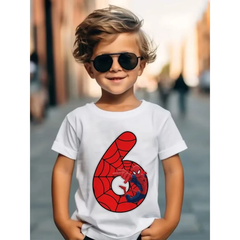 

Spider Man Numbers 1-9 Pure Cotton Cartoon Printed Children's T-shirt Personalized Parent-child Outfit for Both Men and Women