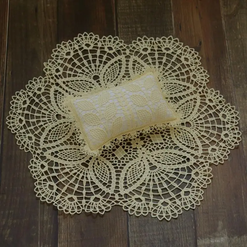 

Q22D Baby Photography Props Hollow out Lace Round Cushion Blanket + Pillow Set Newborn Photo Mat Background Decorati
