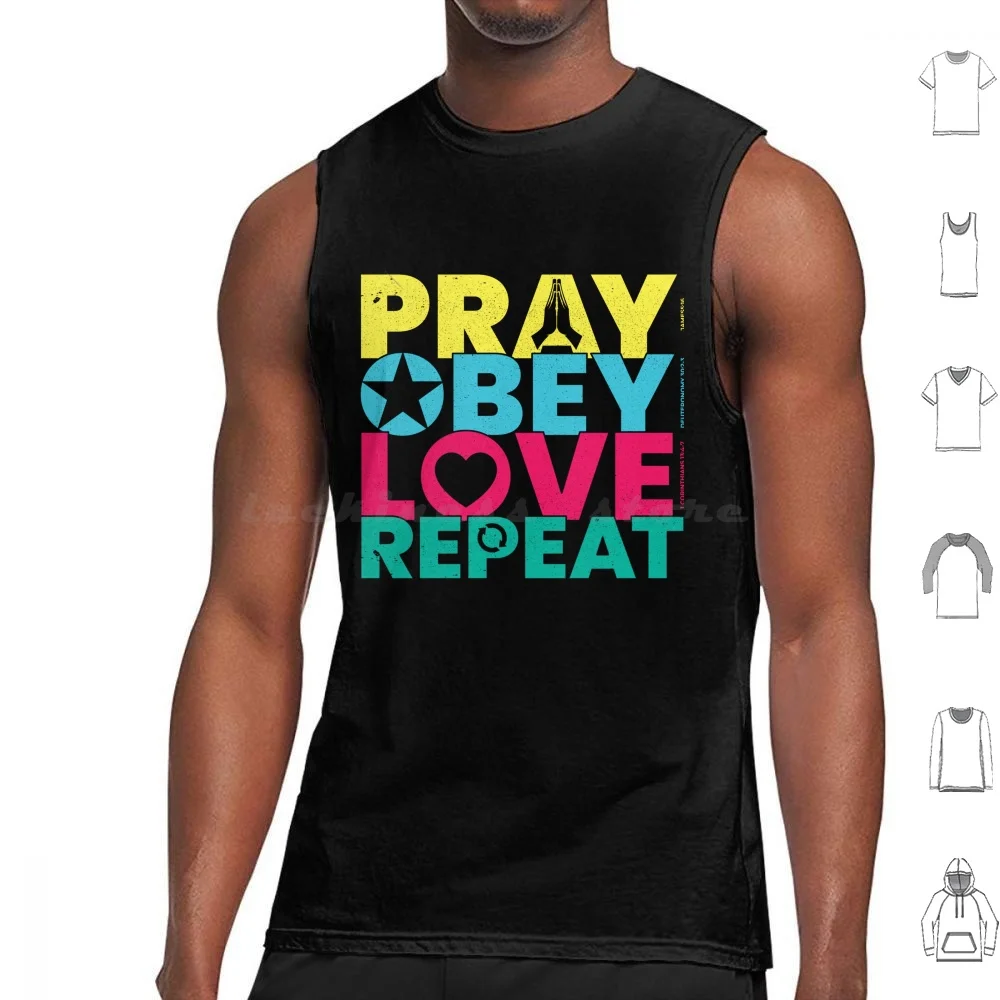 Bible Verse Pray Love Repeat Christian Tank Tops Vest Sleeveless Christian God Bible Religion Jesus Christ Christianity