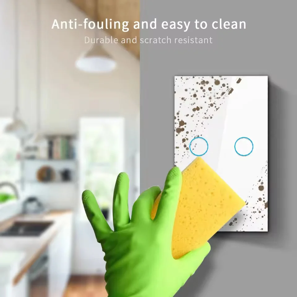 AC100-240 Interruttore tattile Alimentazione Pannello LED Interruttori della luce da parete Temperato Nero Bianco Cristallo Vetro 1/2/3 Gang Interruttore Interruttore