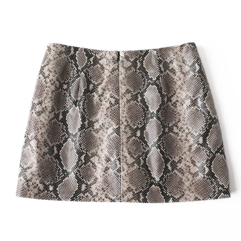 Catwalk Show Genuine Leather Sexy Snake Print Mini Skirt Women 2024 Spring Fashion High Waist Retro A-line Skirt Europe