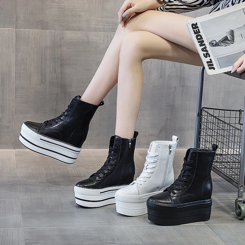 

Women's Mid-Calf Boots Genuine Leather Platform Shoes 2025 Winter Autumn High Heels Boots For Woman Winter Shoes Boot