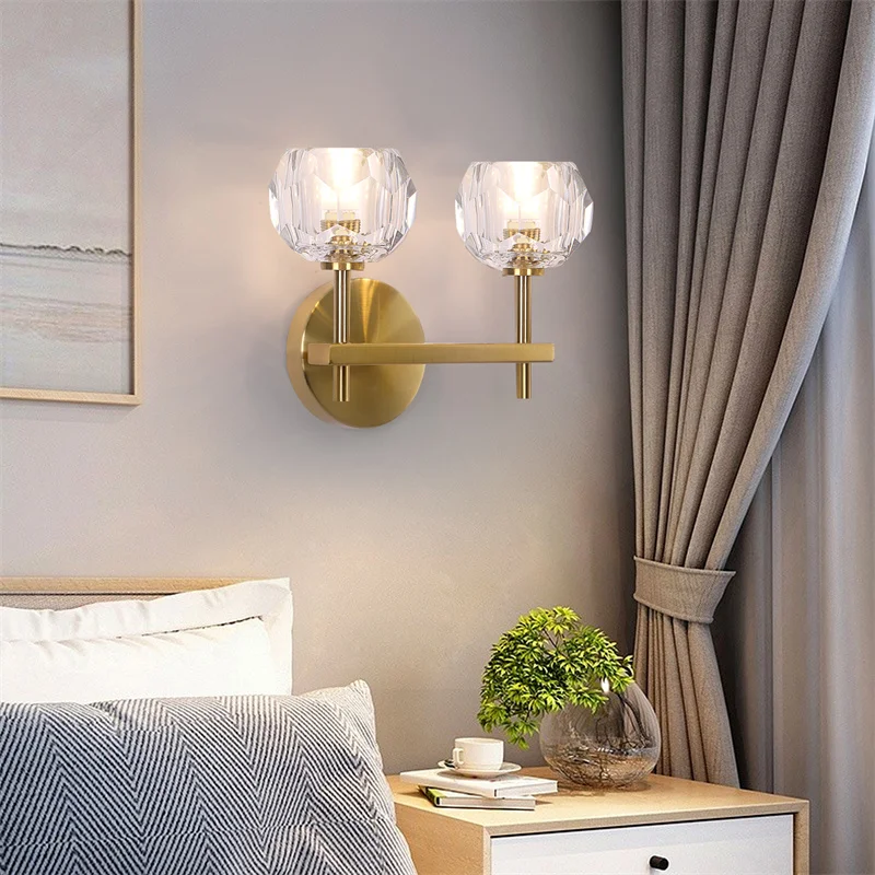 Modern Crystal Sconce Lamp G9 Wall Sconce Aisle Door Front Lights Sleeping Copper Wall Lights Bedside Lamp For Bedroom Fixtures