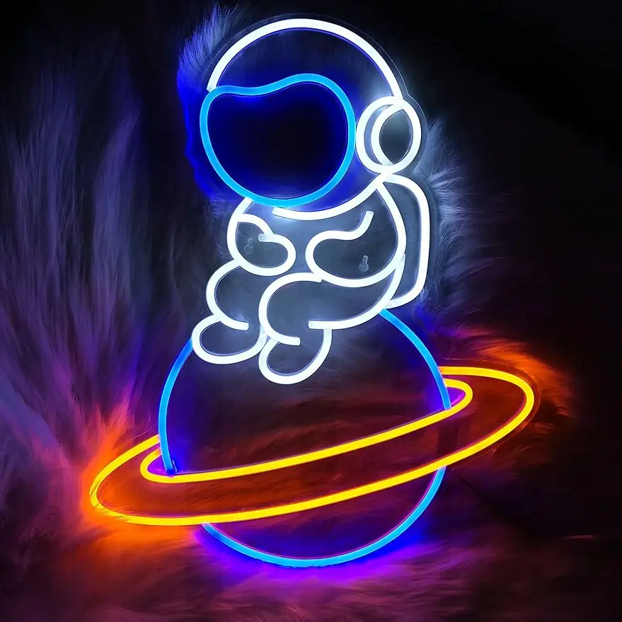 astronauta sentado no planeta led neon sign light luz de parede de neon para quarto sala de jogos sinal decorativo presente para criancas 01