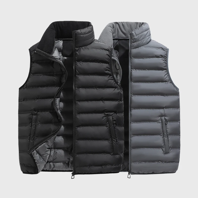 

Men Cardigan Down Vest Sleeveless Zipper Vest Coat Male Multi Pockets Solid Color Windproof Warm Padding Down Jacket Clothes