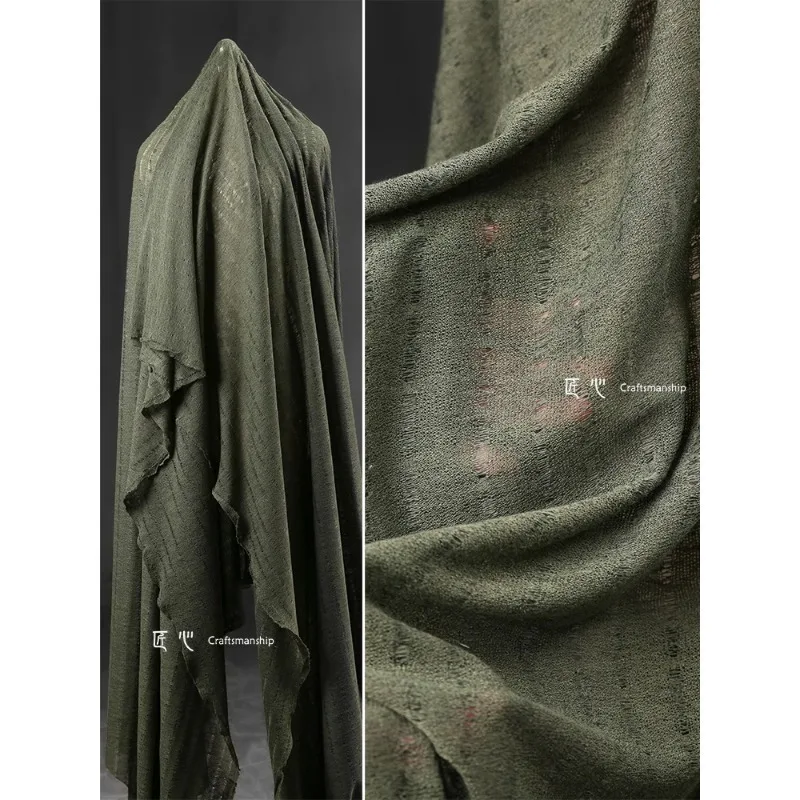 Army Green Distressed Fine Knit Vintage Premium T-shirt Texture Base Layer Shirt Cardigan Clothing Designer Fabric