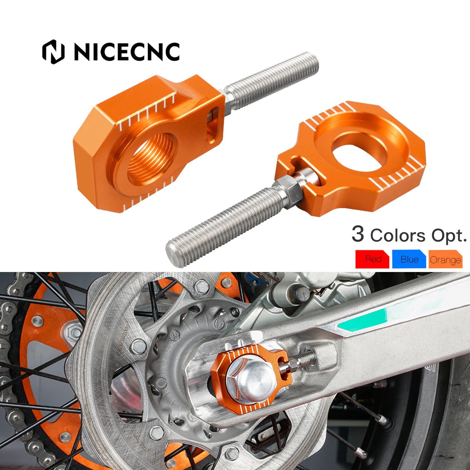 

NICECNC For KTM EXC 300 EXC 250 EXCF 350 EXC 450 XCW 300 XCFW 350 450 500 530 2000-2023 20mm Rear Axle Blocks Chain Adjuster