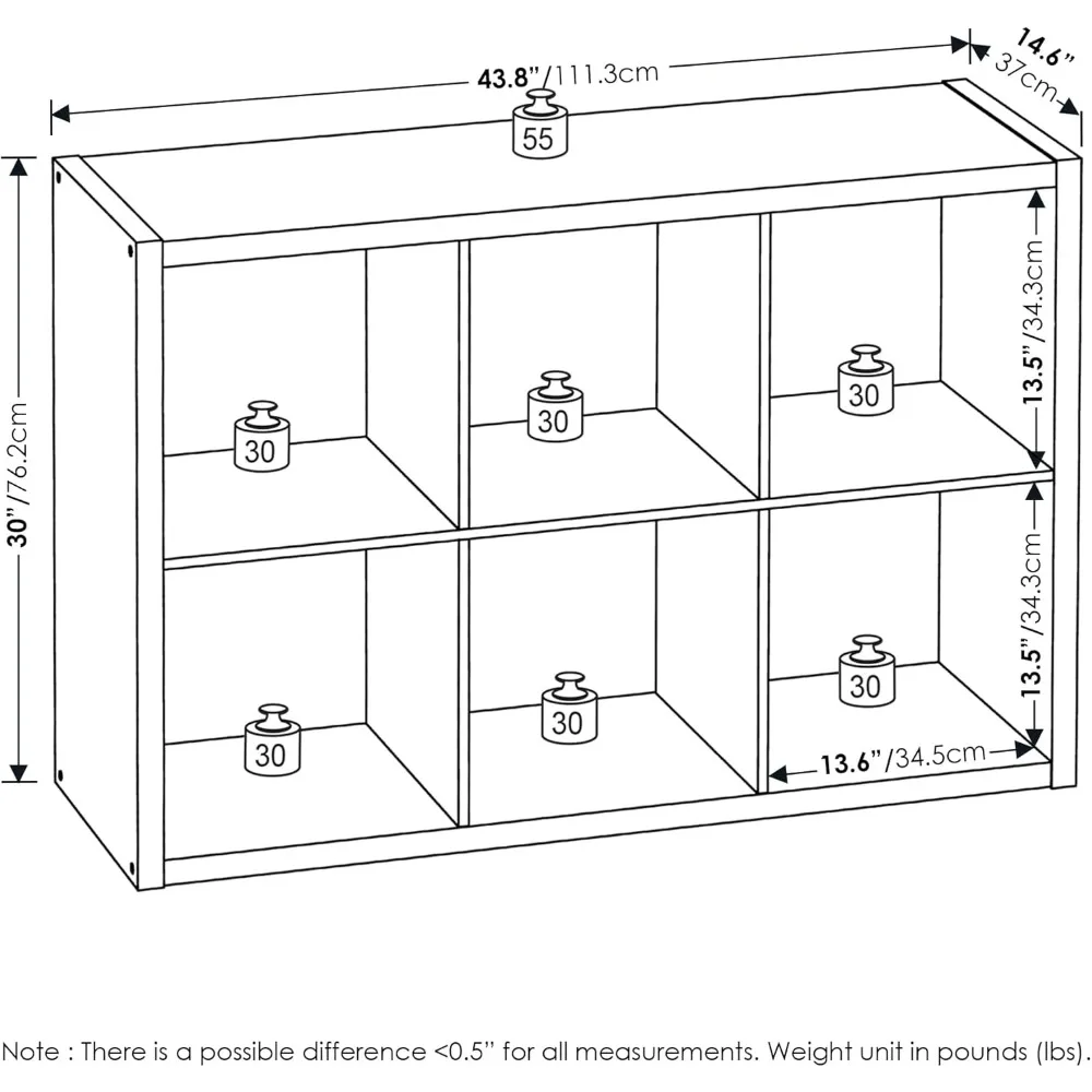 Estante reversível de 6 cubos, branca, 14,6x44x30 polegadas, para sala de estar, quarto, escritório