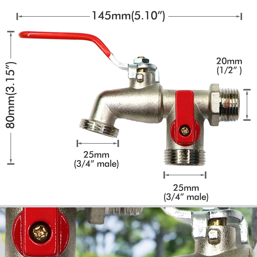 1/2'' Brass Tap Joint 2-Way Garden Hose Irrigation Faucet Connection Adapter IBC Water Tank Ball Valve Outdoor Pipe Accessories