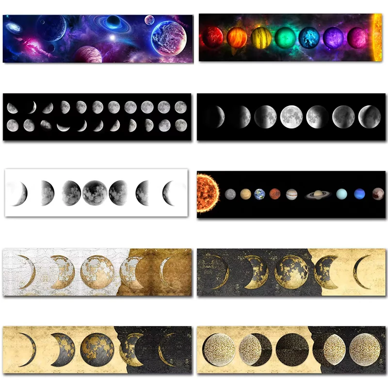 

Moon Phase Black White Posters Aesthetic Canvas Prints Abstract Painting Wall Art Picture for Living Room Home Decor Mural