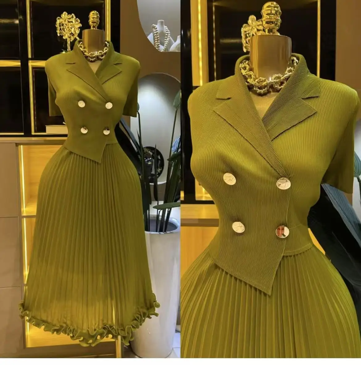 Abito plissettato di vendita calda Miyake 2025 Nuovo abito estivo Abito plissettato in vita in due pezzi falso stile straniero alla moda da donna