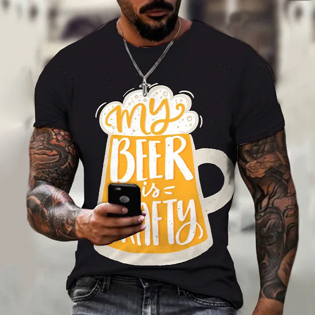 New Funny Design Beer Phone Men\'s T-shirt 3D Printed Summer Fashion Cool Men\'s Clothing Casual Style Popular O-neck Tees Tops