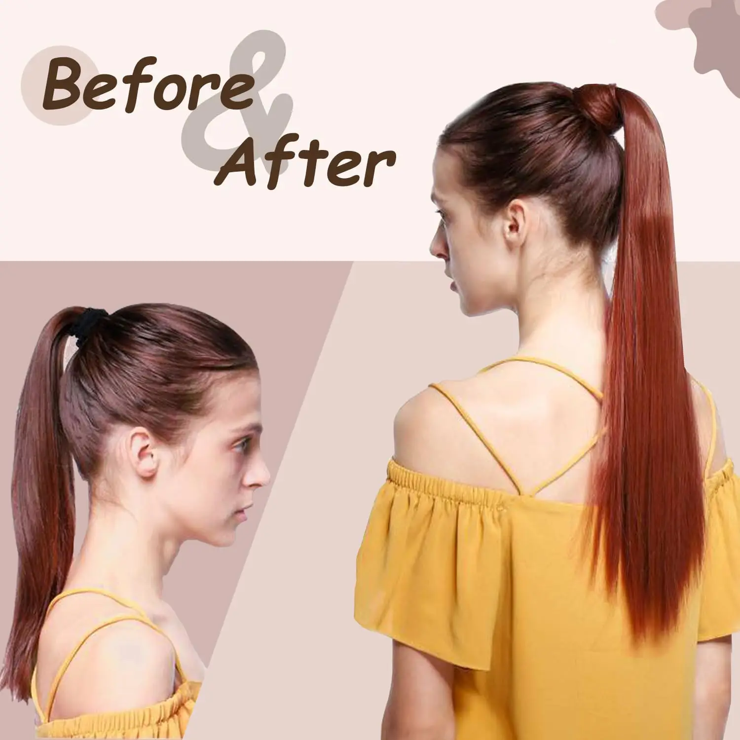 Doreen Thick Ginger Red Copper Clip in Ponytail Remy Human Hair Extensions Double Drawn Wrap Pony Quick Style for Short Hair