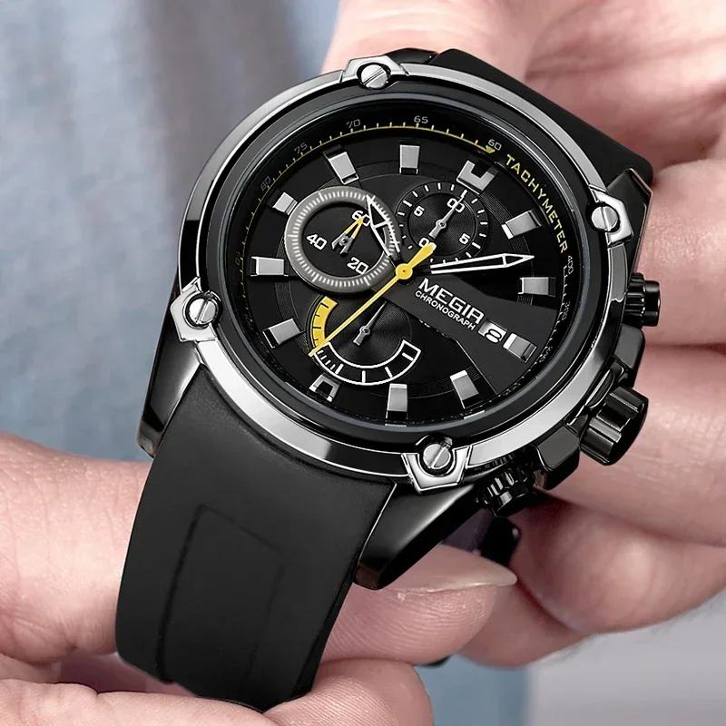 Reloj MEGIR a la moda para hombre, cronógrafo de lujo de marca superior, relojes deportivos impermeables para hombre, reloj de pulsera militar con fecha automática de silicona