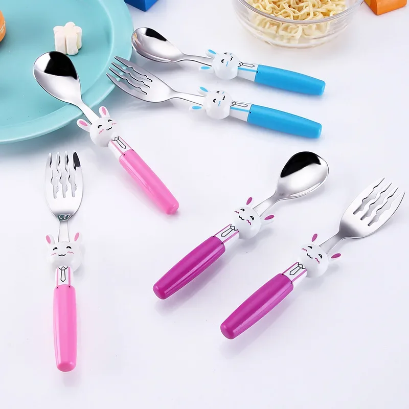 Cartoon Bunny Children's Spoon Fork 304 Stainless Steel Baby Feeding Tableware Set Baby Food Spoon