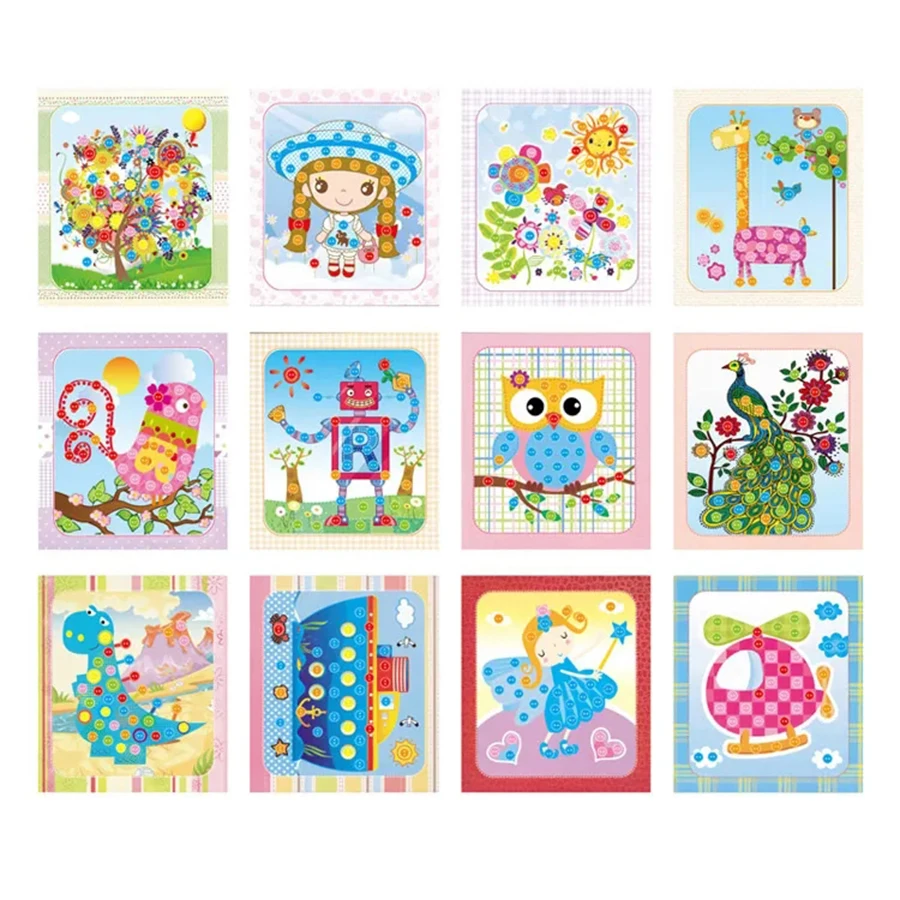5pcs Style Random Button Stickers Children Creative Handmade DIY Button Painting Toys School Art Craft Kids Early Education Toys