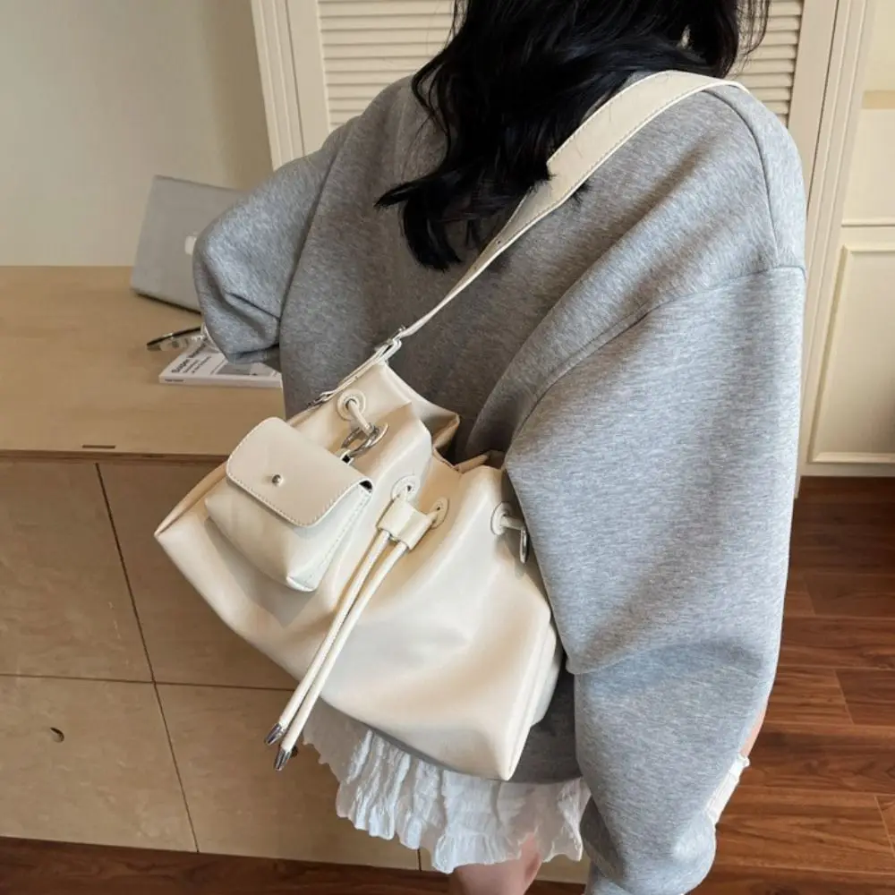 

Повседневная сумка-ведро в корейском стиле на шнурке, цилиндрическая сумка через плечо из искусственной кожи, ручная однотонная сумка через плечо, уличная сумка