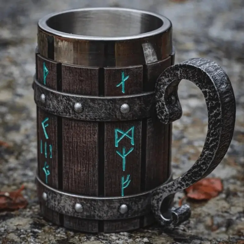 Stainless Steel Vintage Beer Tankard Norse Inspired Axe Horn Dragon Engravings Multi‑Color Cup for Bar Home Collectible Gift