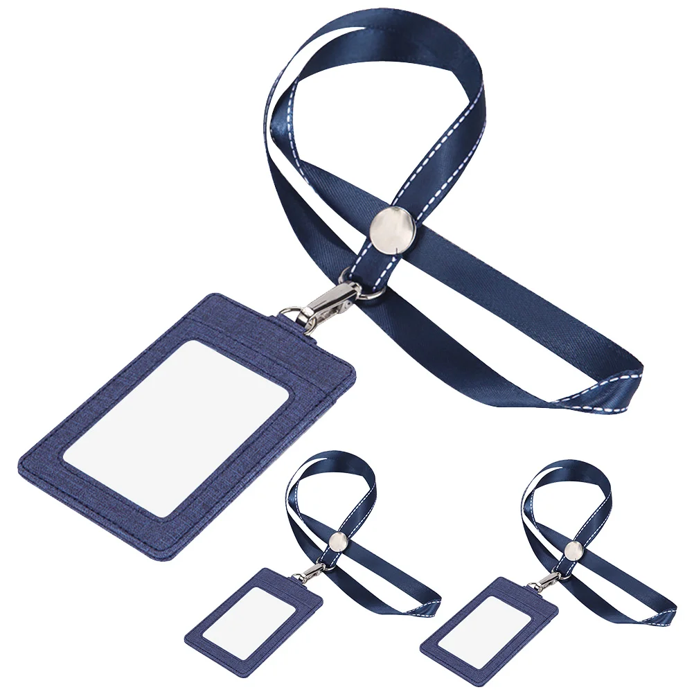 

3pcs Pu Badge Holder Waterproof Id Card Sleeve Name Tag Holder For Employee Business Cards With Detachable Lanyard