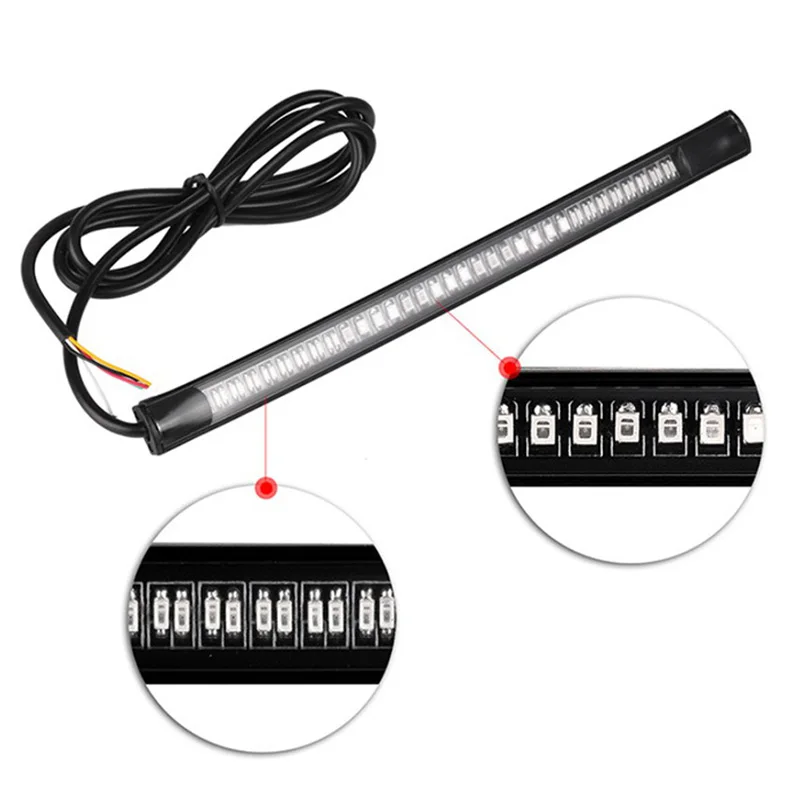 1pc  LED Motorcycle Decorative Lights Strip Light 48SMD Motorbike Tail Brake Stop Turn Signal Strip Stop Light General Fashion