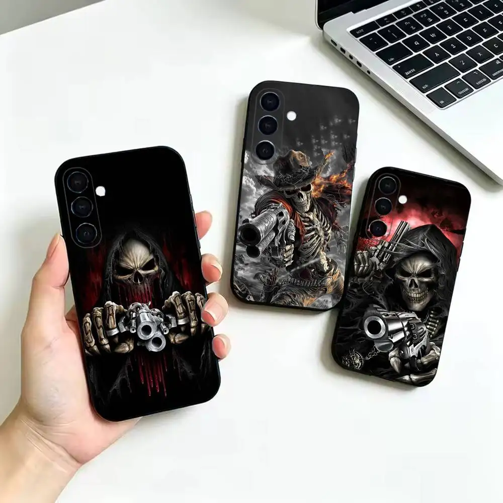 Grim Reaper Skull With Guns Phone Case For Samsung Galaxy  A52 42 32 22 12 02S 72 73 51 41 31 21S 71,Soft Silicone Black Cover