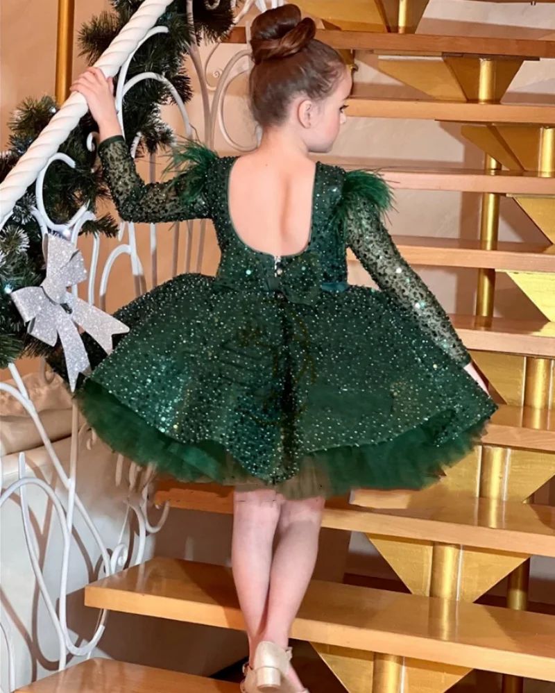 Vestidos charmosos de meninas de flor verde com saia de lantejoulas tutu vestidos de festa de casamento para princesa 2024 فو