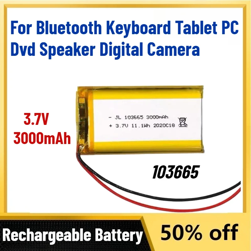 Large Capacity New 103665 3.7V 3000mAh Polymer Lithium Batteries for Bluetooth Keyboard Tablet PC Dvd Speaker Digital Camera