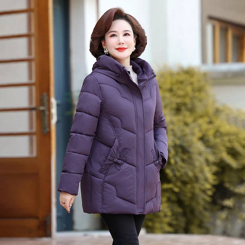 

Women Parka new Winter Windproof Warm Outwear Middle-aged Mother Cotton Padded Coat Mid Long Hooded jacket