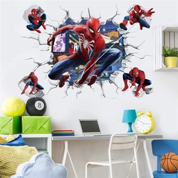 Adesivi murali 3D effetto stereoscopico Spider-Man per camera dei bambini Marvel Superhero Movie Poster soggiorno camera da letto decorazione della parete